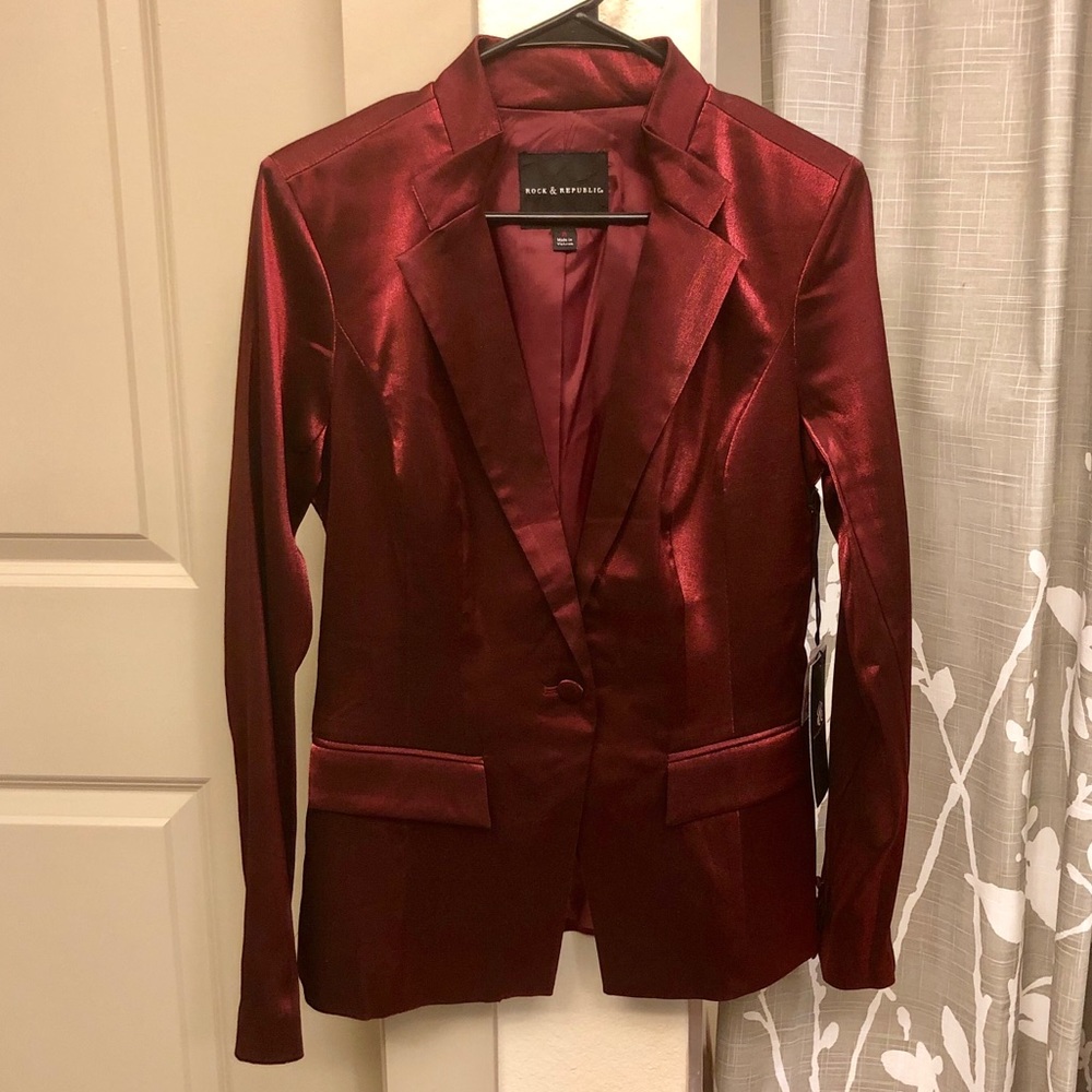 NWT Rock&Republic Metallic Red Fitted Blazer